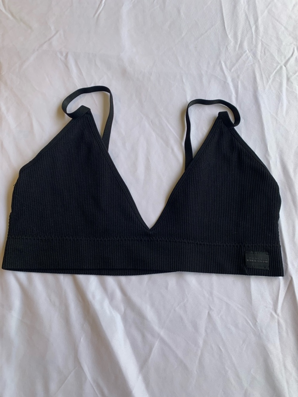 Danskin Black Ribbed V-Neck Bralette Medium